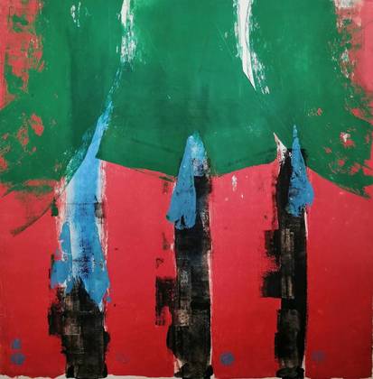 Деревья на красном фоне