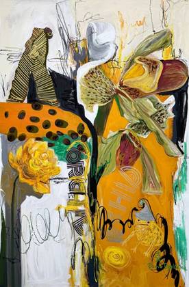 Жаба, орхидеи и нарцисс